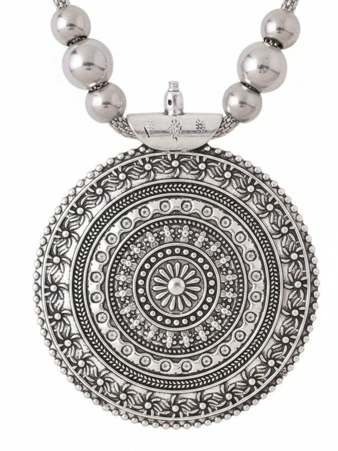 NVR Women Round Mandaliya Silver Plated Necklace