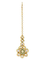 Gold Plated Maharani Kundan Neckpiece With Earrings And Maang Tikka - Ruby Raang - Distacart