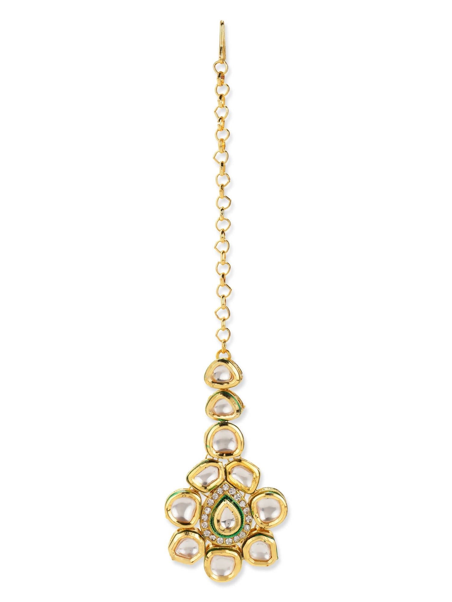 Gold Plated Maharani Kundan Neckpiece With Earrings And Maang Tikka - Ruby Raang - Distacart