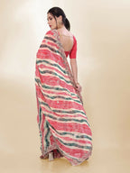 Off White Georgette Bandhani Printed,Embroidery Work Saree - Bandhan