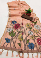Vastranavya Peach Muga Cotton Meenakari & Azarakh Pallu Saree with Contrast Blouse - Distacart