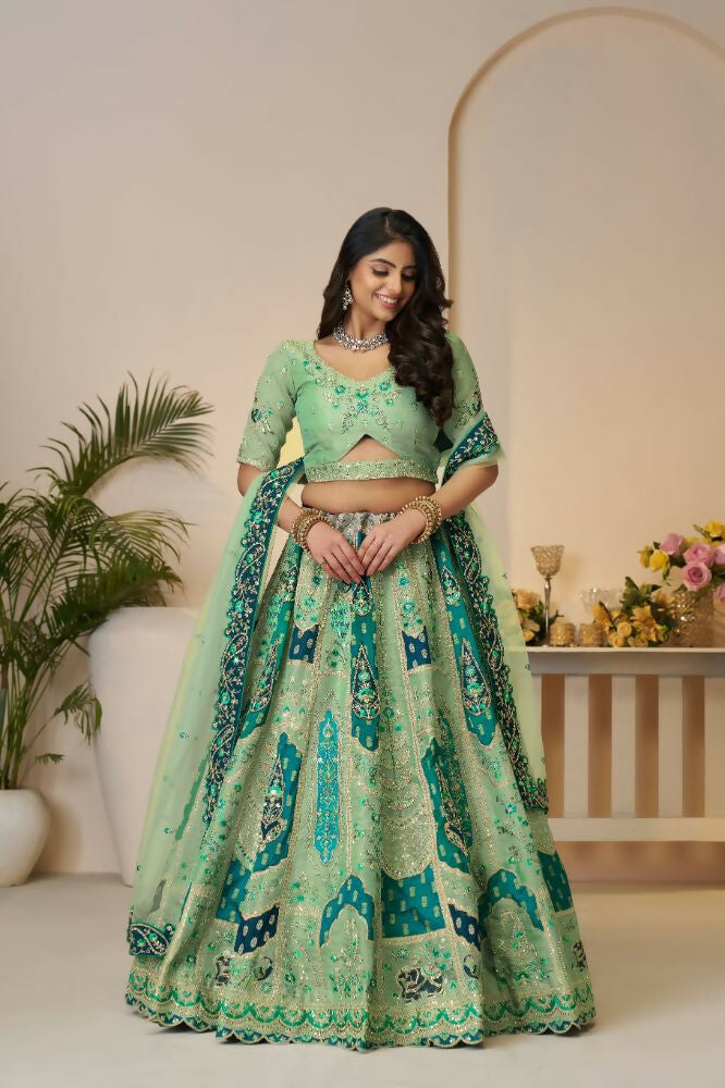 Kesar Fab Green Banarasi Silk Embroidered Lehenga