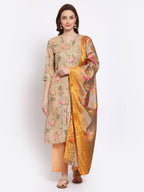 Myshka Women's Multi Solid Cotton Blend 3/4 Sleeve Round Neck Casual Kurta Pant Dupatta Set