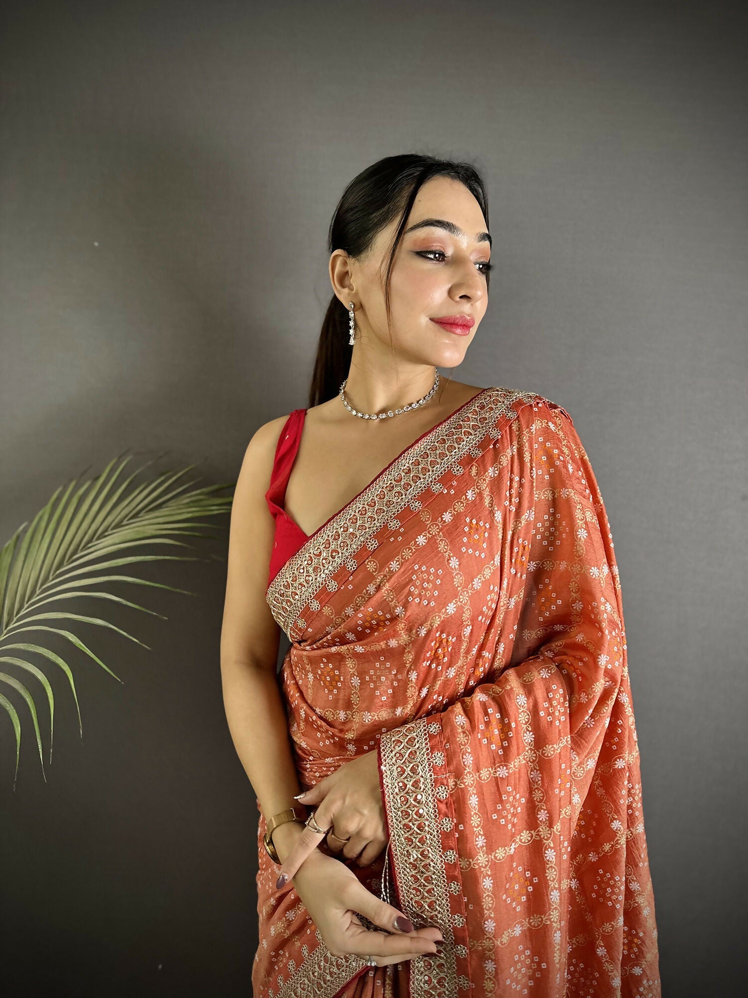 Joban Fashion Peach Bandhej Bandhani Vichitra Silk Bandhani Prints Saree - Distacart