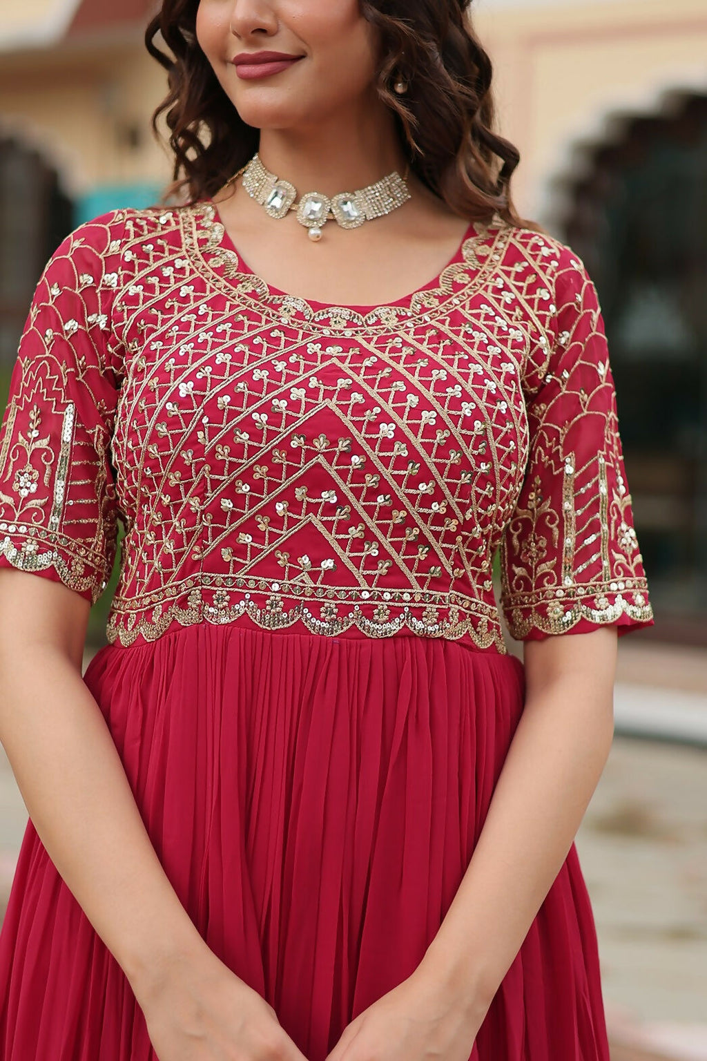 Joban Fashion Pink Georgette Sequence Embroidery Work Gown - Distacart