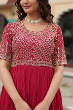 Joban Fashion Pink Georgette Sequence Embroidery Work Gown - Distacart