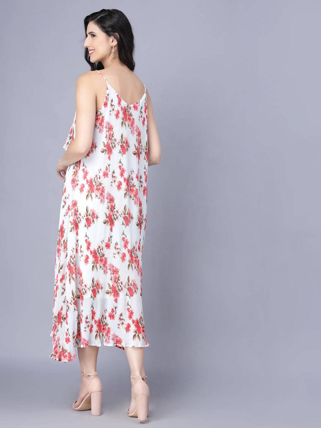 Myshka White Red Floral Layered Midi Dress - Distacart