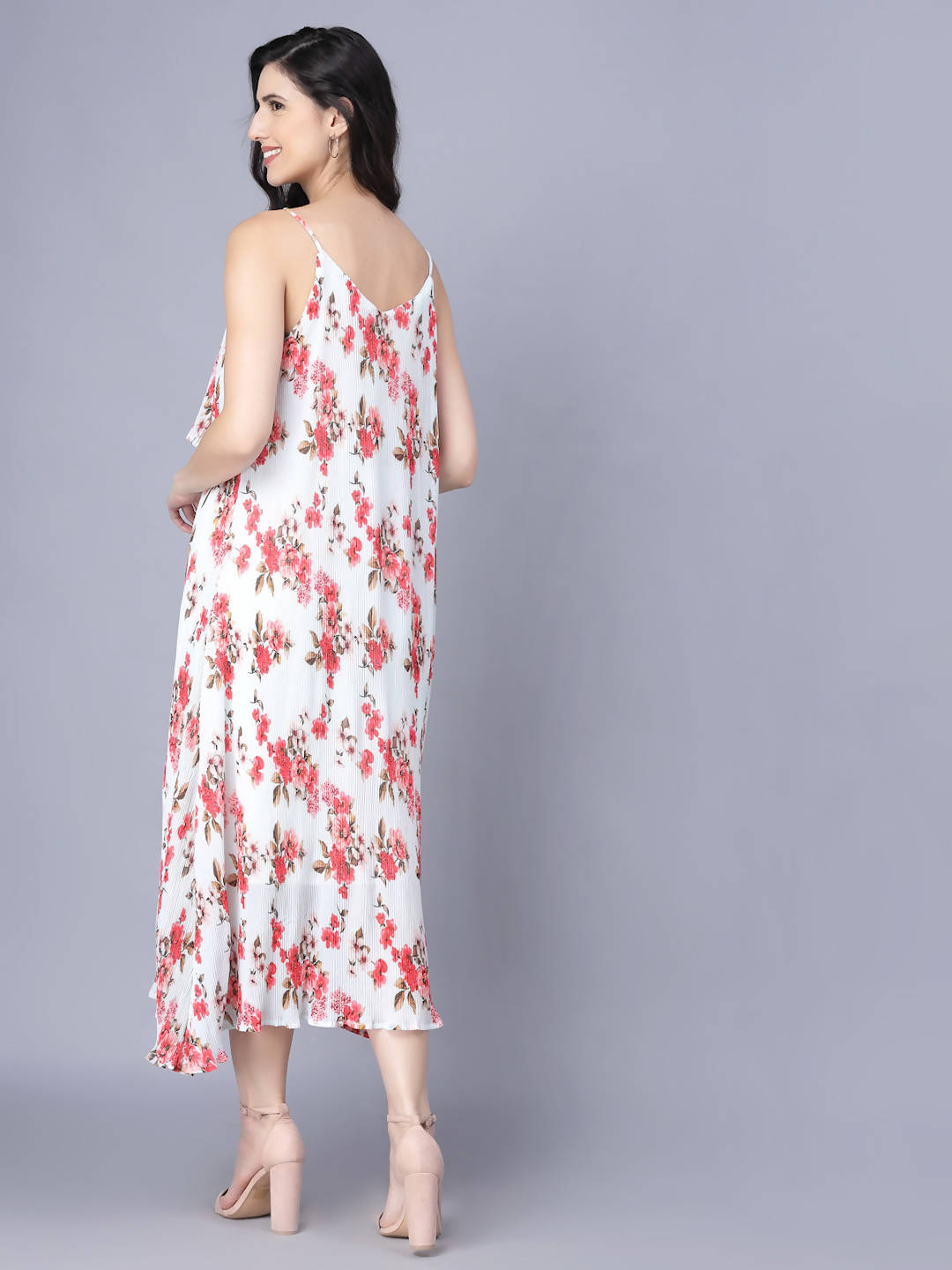 Myshka White Red Floral Layered Midi Dress - Distacart