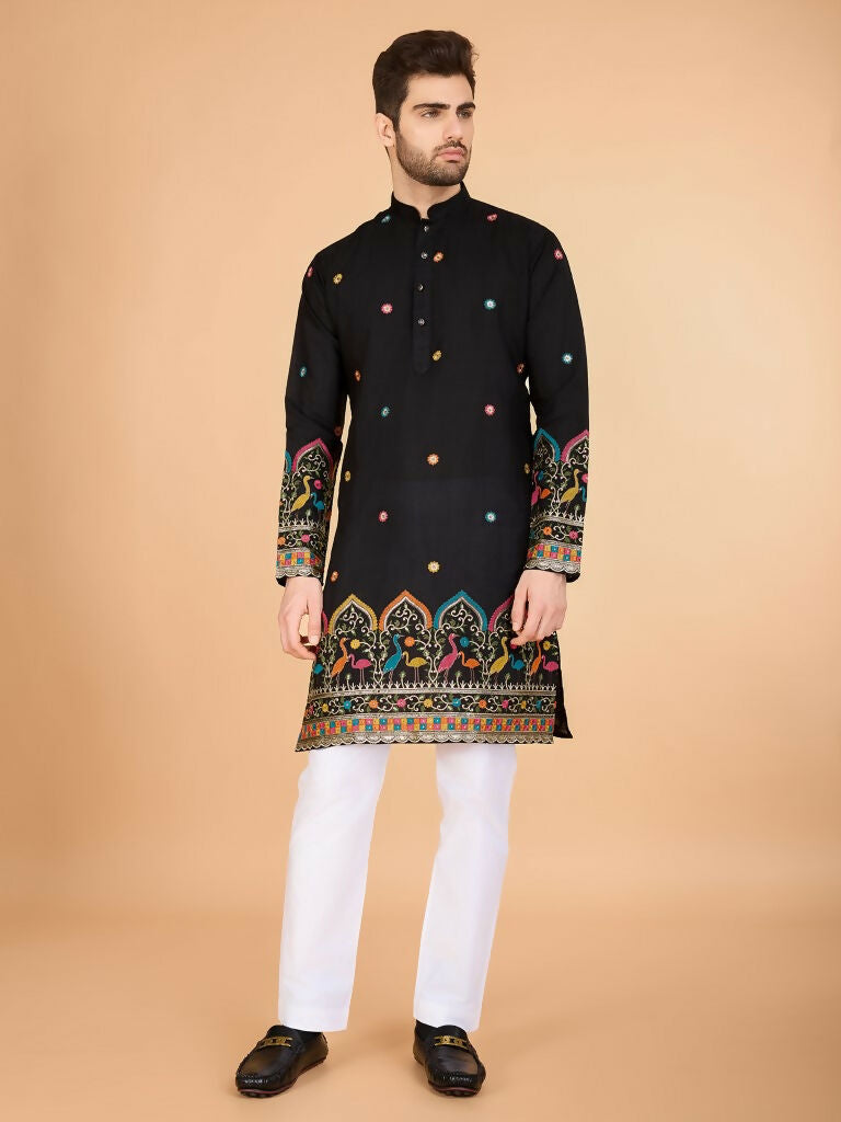 Vastranavya Black Exclusive Festival Wear Viscose Silk Thread & Sequence Embroidered Work Kurta