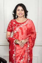 Morchari Red Crepe Hand Embroidery Saree And Stitched Blouse - Distacart
