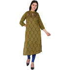 Kanoor Women's Dark Green Cotton Straight Kurti