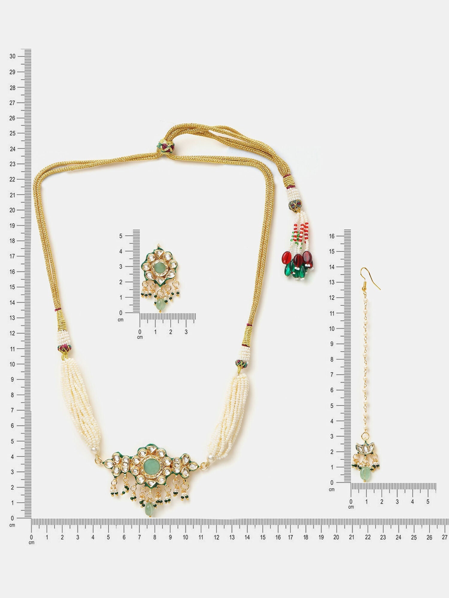 Ruby Raang Green-Gold Kundan Neck Piece With Matching Earrings And Maang Tikka - Distacart