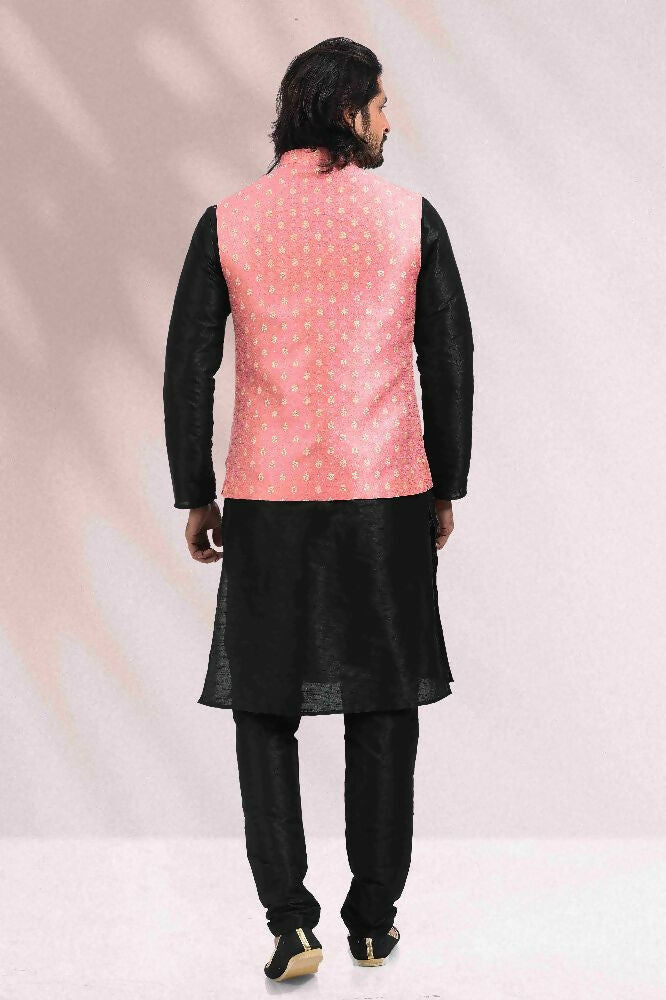 Raivat Ethnic Jacquard Banarasi Silk Woven Work 3 Pics Jacket Set In Pink Colour - Distacart