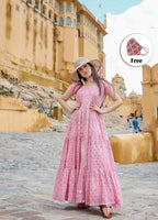 Designer Partywear Printed Pink Pure Maslin Gown - Anbazaar - Distacart