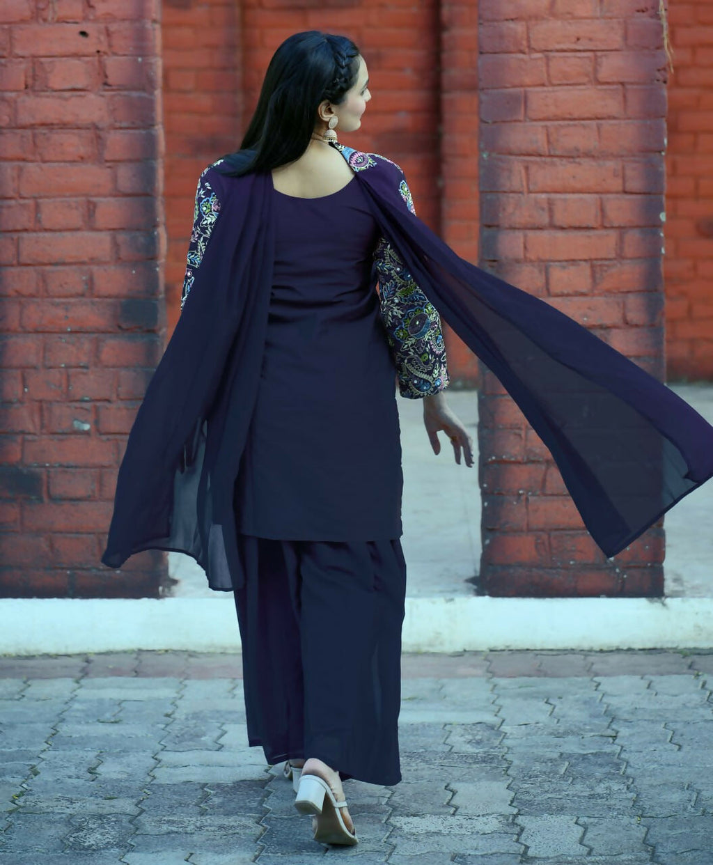 Joban Fashion Blue Silk Embroidered Sharara Set - Distacart