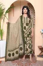 Miravan Women'S Polka Dot Printed Pure Cotton Anarkali Kurta With Dupatta - Distacart