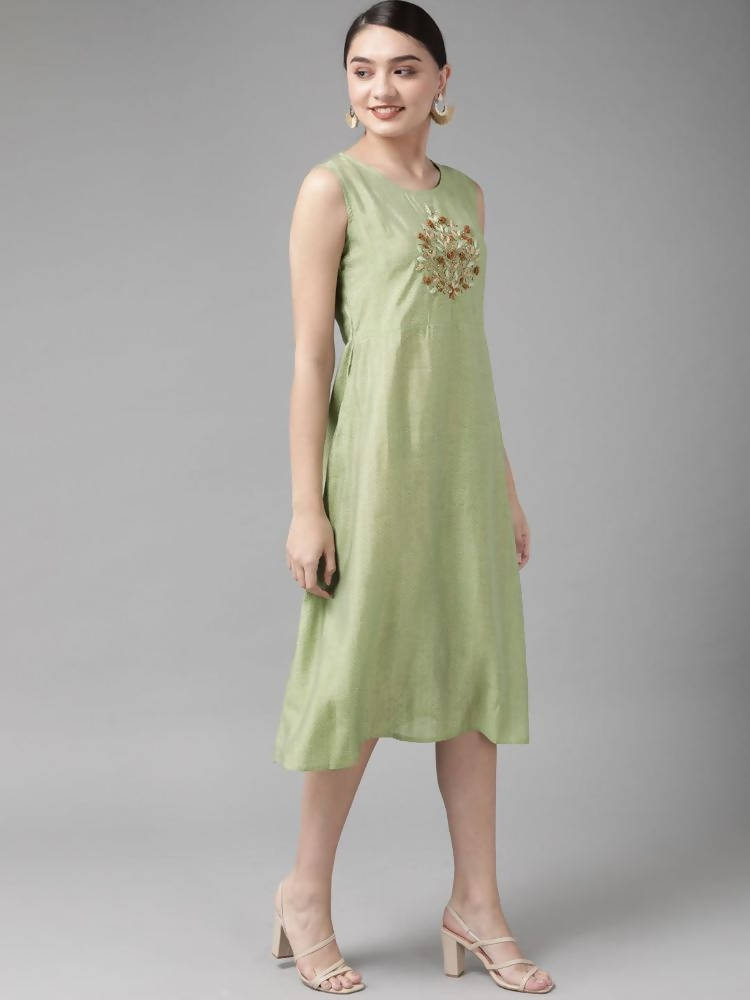 Yufta Silk Green Regular Dress Single