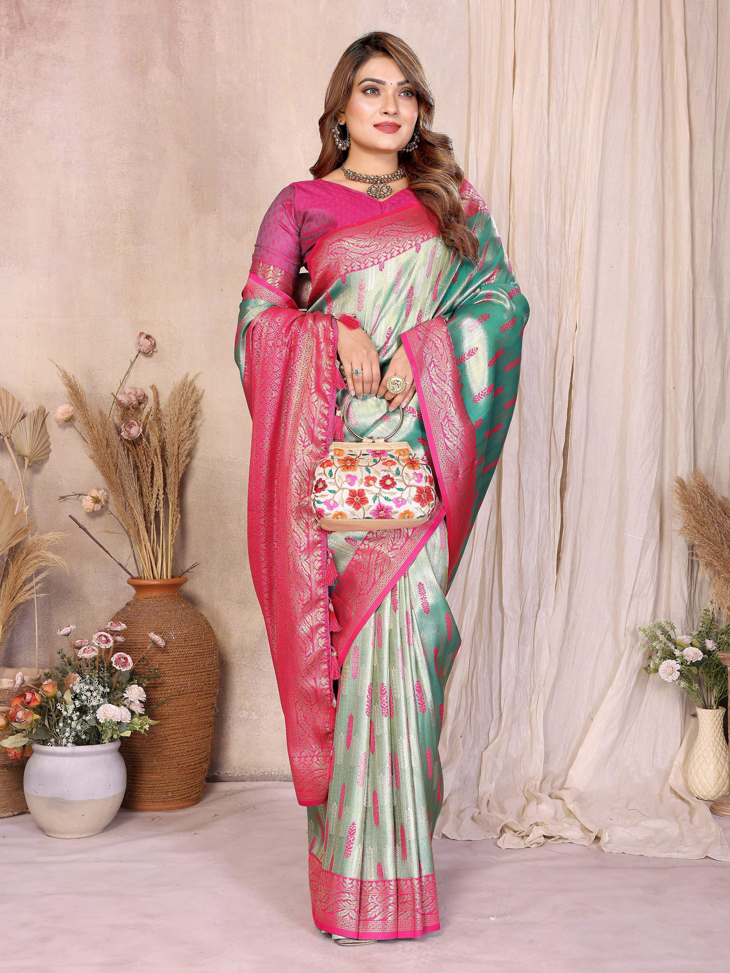 Aastha Fashion Sea Green Tissue Silk Paithani Woven Saree - Distacart