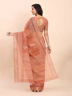 Shree Shyam Fashion Linen Cotton Rust Saree - Distacart