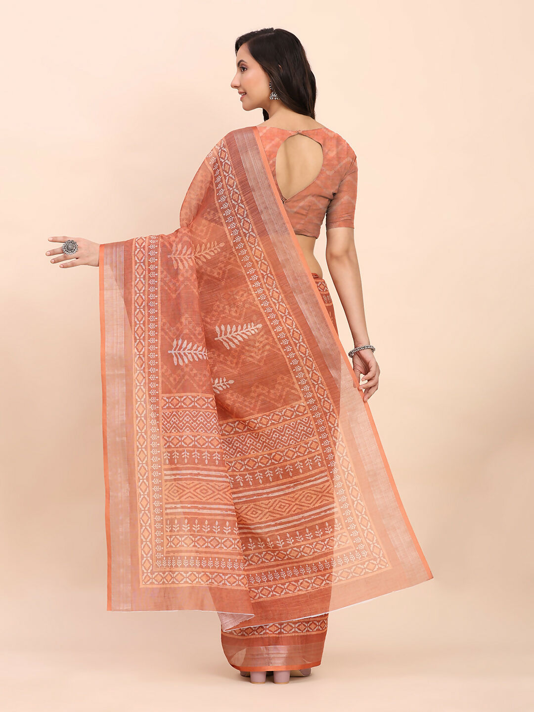 Shree Shyam Fashion Linen Cotton Rust Saree - Distacart