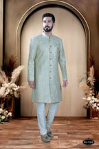 Joban Fashion Men's Green Base Silk Kurta with Pyjama
