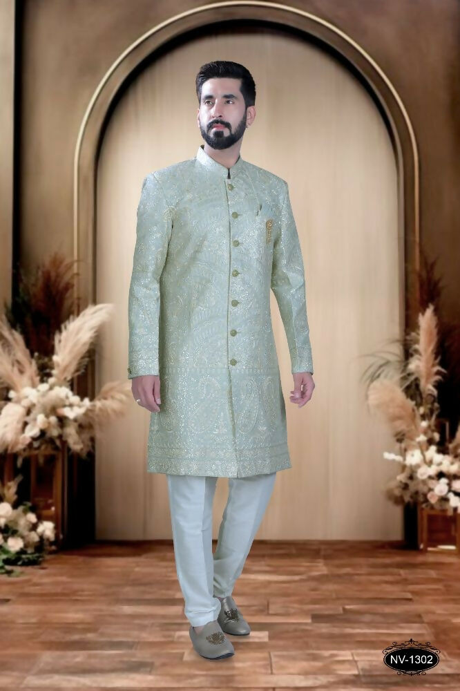 Joban Fashion Men's Green Base Silk Kurta with Pyjama