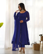 Joban Fashion Royal Blue Kurta Set Georgette Sequence Embroidery Work - Distacart