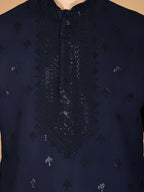 Vastranavya Navy Blue Exclusive Festival Wear Viscose Silk Thread with Sequence Embroidered Work Kurta with Dupatta