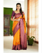 DEIANA'S Beautiful Designer Golden zari Soft Lichi Silk Saree - Yellow