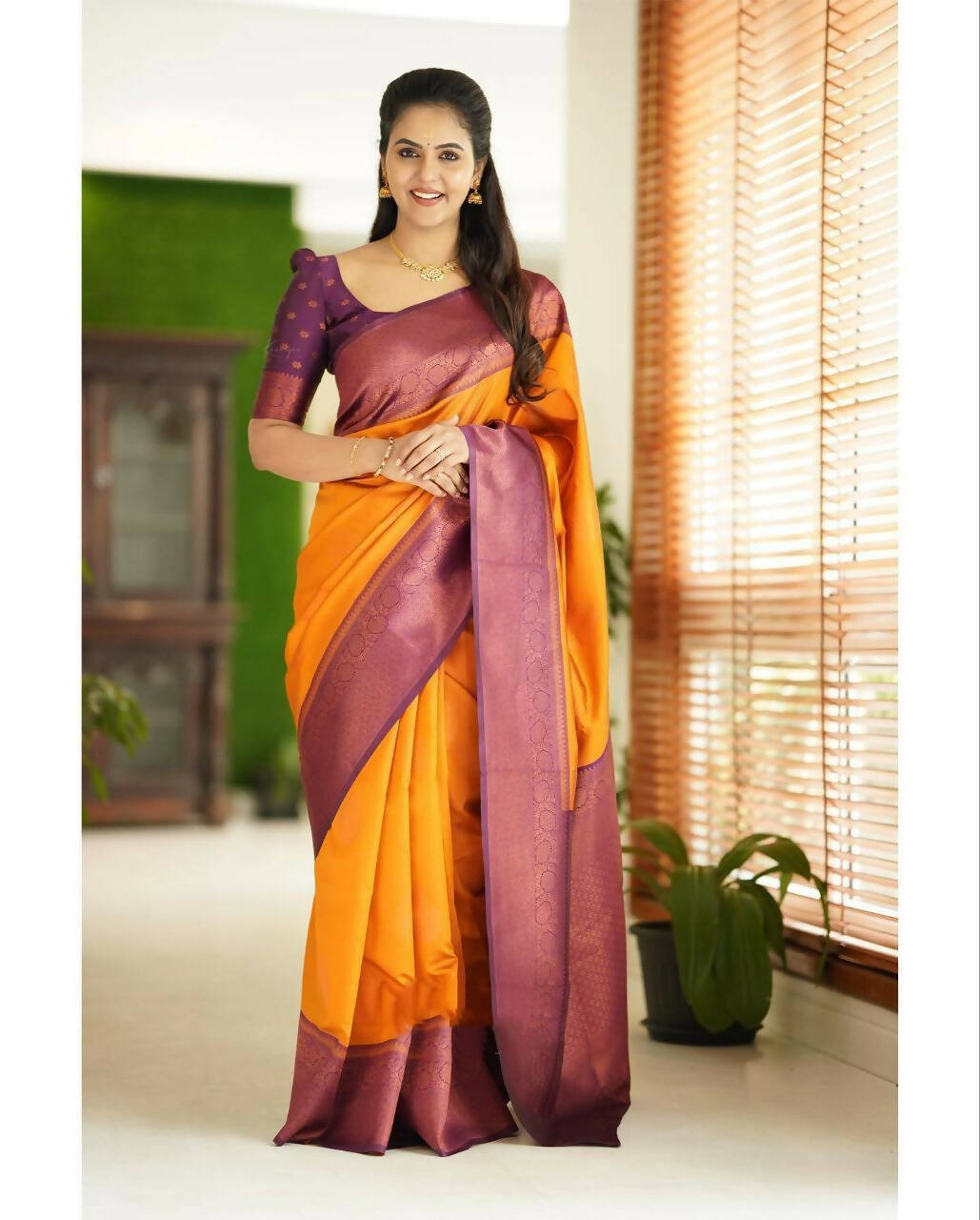 DEIANA'S Beautiful Designer Golden zari Soft Lichi Silk Saree - Yellow