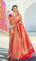 DEIANA'S Beautiful Designer Golden zari Soft Lichi Silk Saree - Red