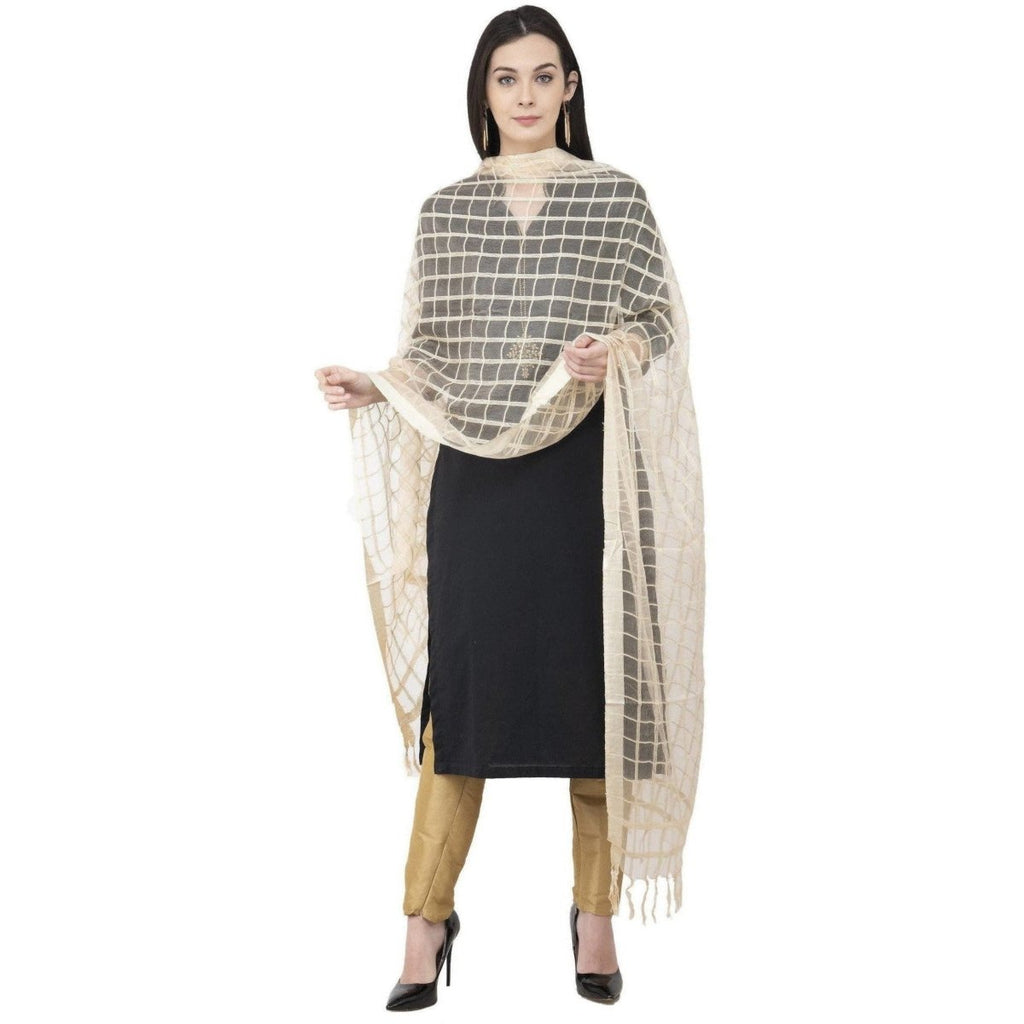 A R SILK Cotton square Regular Dupatta White Color Dupatta or Chunni