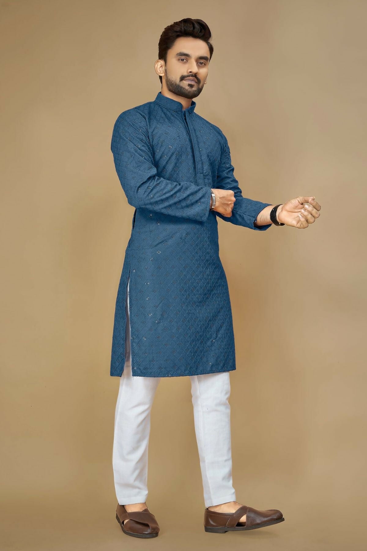 Anaita Teal Embroidered Rayon Straight Kurta - Distacart