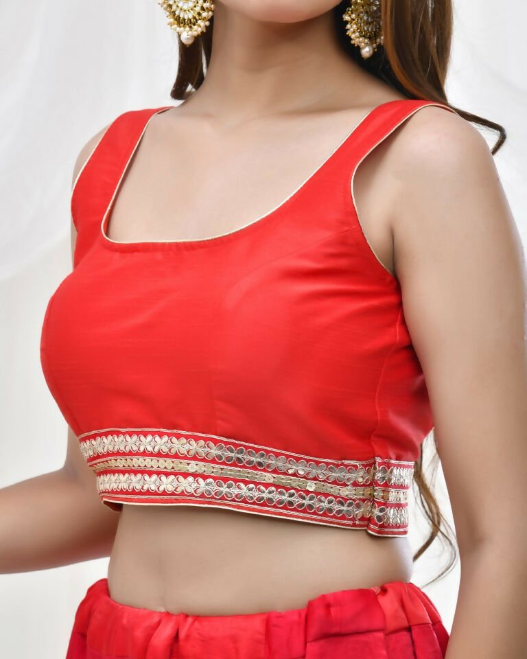Amodini Designer Studio Red Blouse with Embellished Waistband