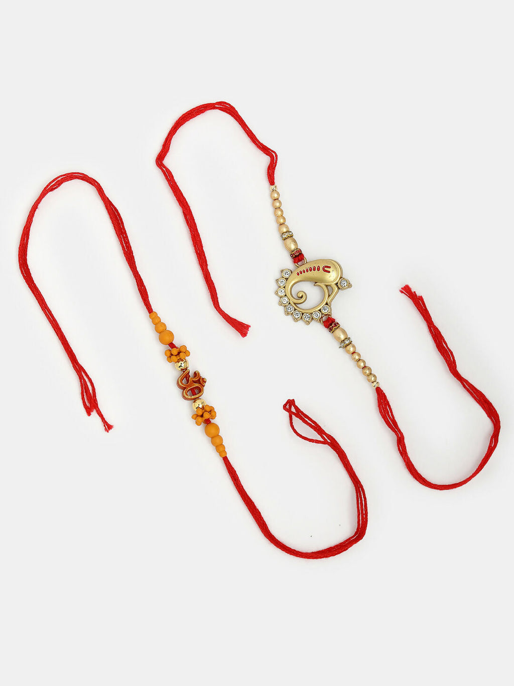 NVR Men Set of 2 Gold-Toned Ganesha Stone-Studded Rakhi With Roli Chawal - Distacart