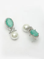 NVR Women's Silver-Plated Green American Diamond Studded Handcrafted Jewellery Set