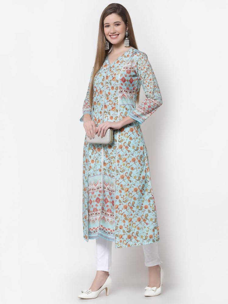 Myshka Blue Color Pure Cotton Printed Kurta