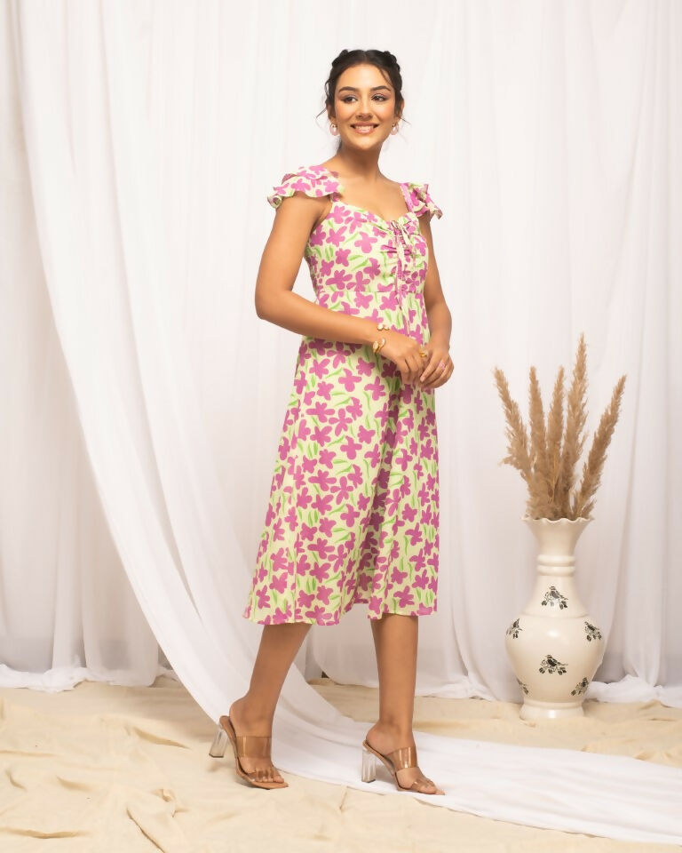 FIORRA Women's Pink Georgette Floral Printed Dress - Distacart