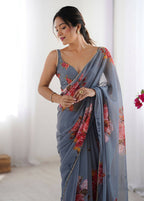 Traditional Partywear Grey Georgette Fancy Saree-Pavitra - Distacart