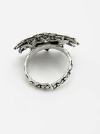 NVR Women's Silver-Toned Floral Shape Adjustable Finger Ring
