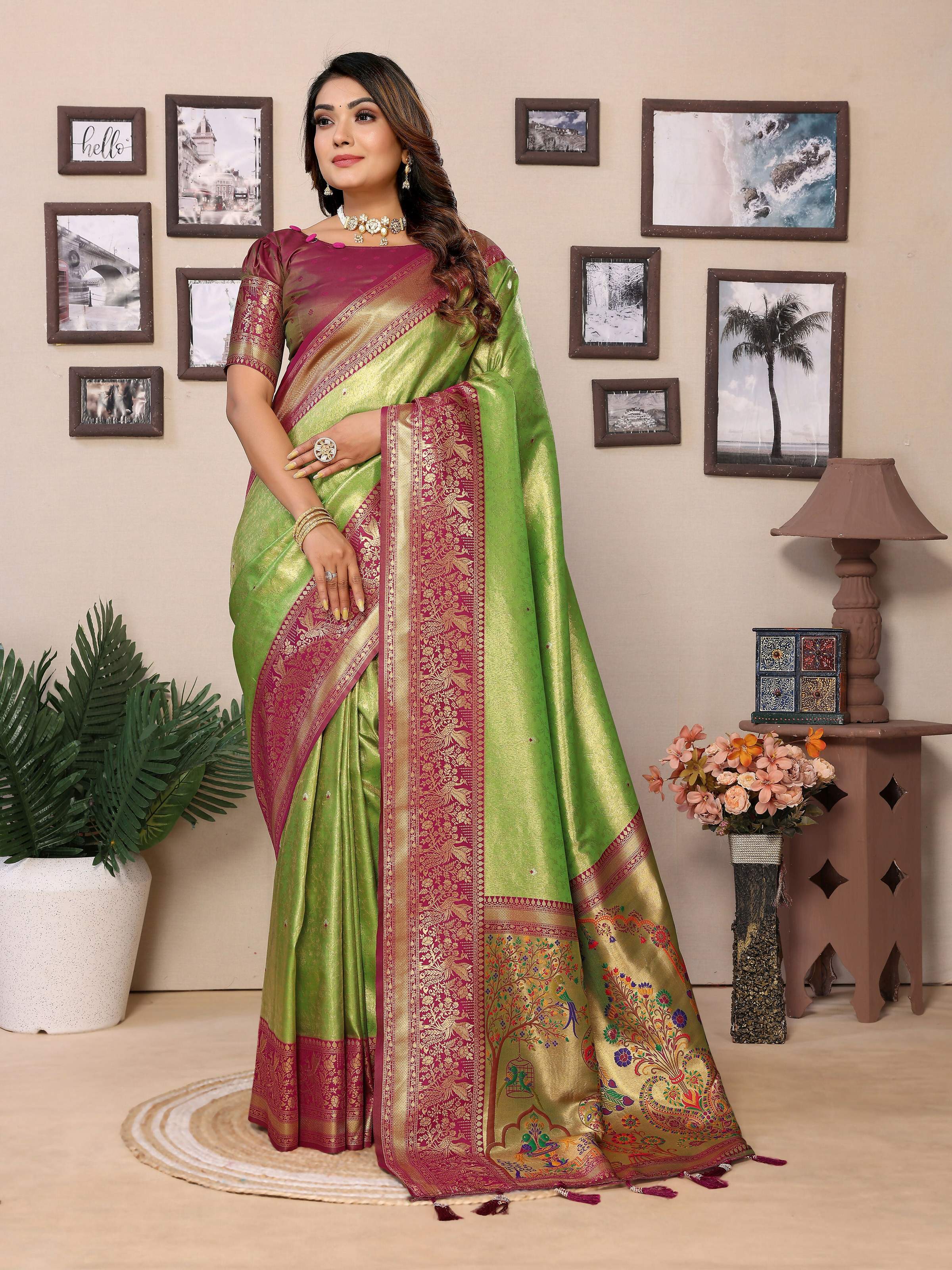 Aastha Fashion Pista Tissue Silk Weaving Saree - Distacart