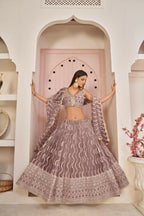 Aastha Fashion Onion Pink Butterfly Net White Cotton Thread Work, Zari Work And Sandwich Sequence Work Embroidery Wedding Wear Lehenga Choli