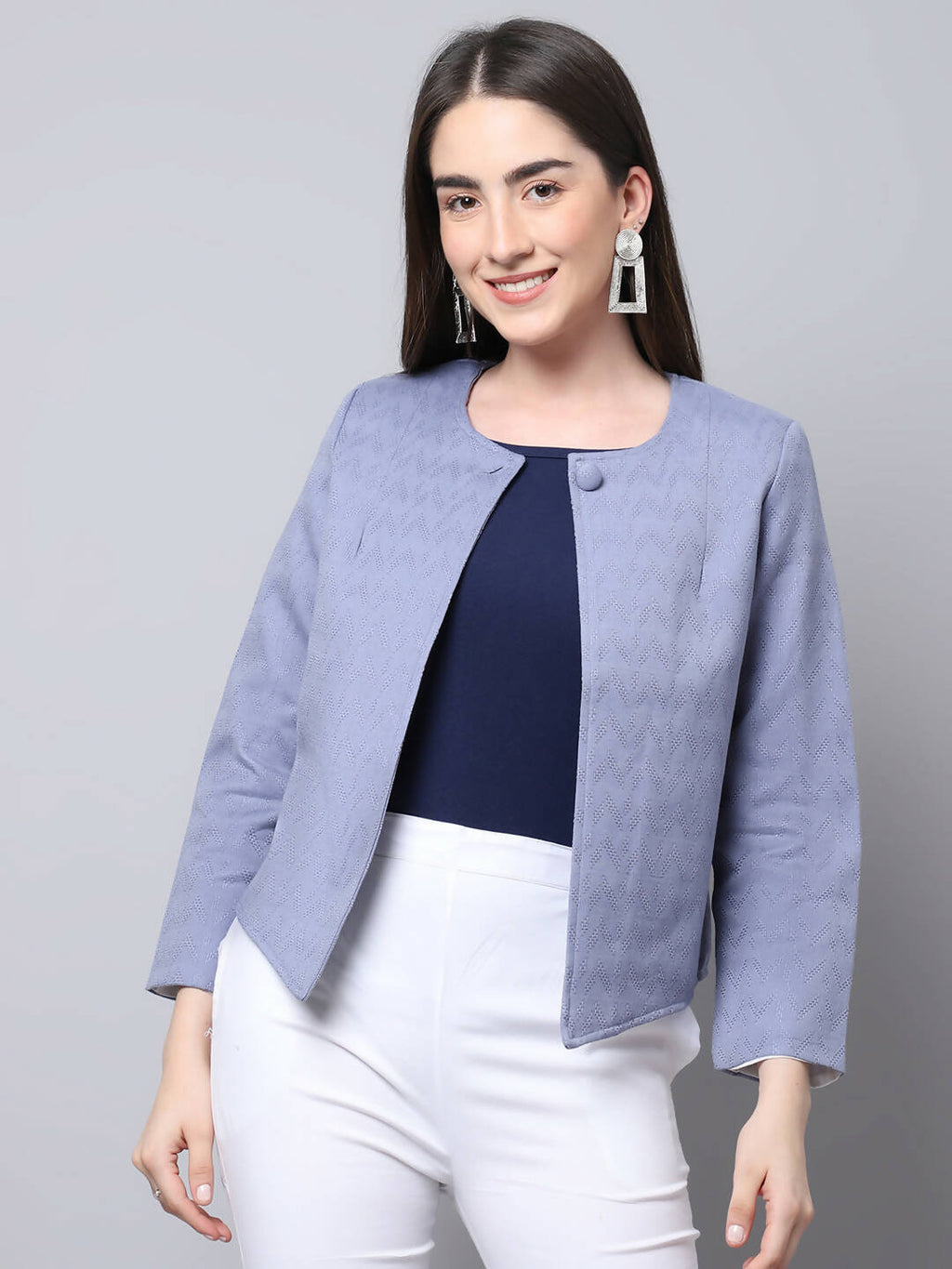 Even Apparels Grey 100% Viscose Open Front Statement Women's Jacket - Distacart