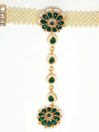 NVR Women's Green Gold-Polished Stone Studded Handcrafted Ring Bracelet - Distacart