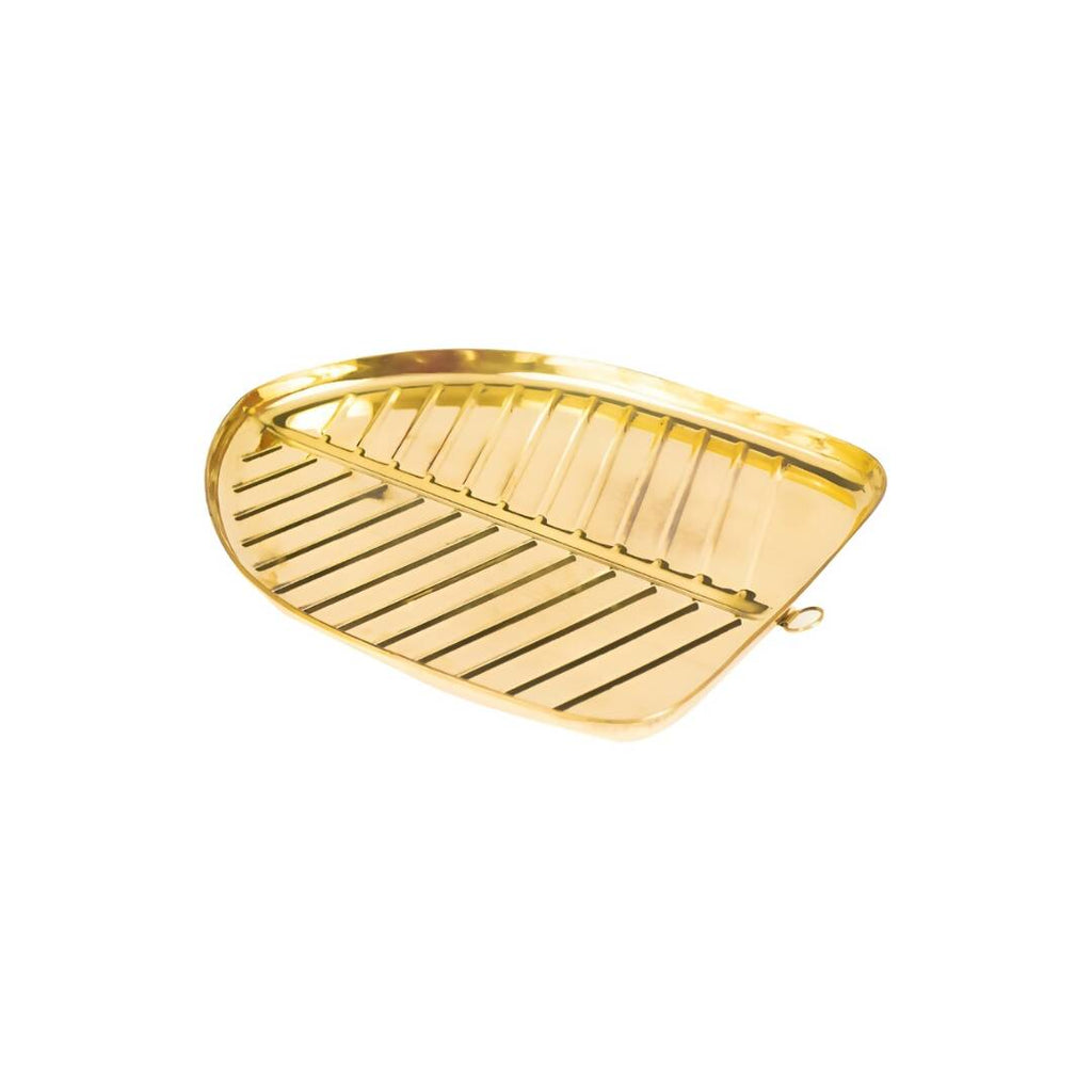 Spillbox Gold-Toned Brass Textured Banana-leaf Shaped Thali Pooja Essential