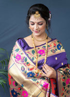 Jyoti Fashion Women's Purple Paithani Silk Zari Woven Saree with Blouse