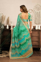 Joban Fashion Teal Green Ikkat Linen Ready To Wear Saree With Unstitched Blouse - Distacart