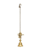 eCraftIndia Golden Brass Dancing Ganesha Idol Wall Hanging Bell With Chain