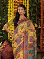 Shree Shyam Fashion Linen Cotton Yellow Saree - Distacart