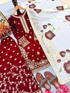 Teeya Creation Maroon Fendy Silk Beads Work Designer Wedding Wear Salwar Suit - Distacart